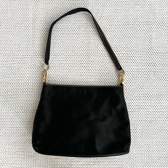 Plinio Visona Italy Black Leather Tan Stitch Shoulder Bag Animal Print Liner - Picture 1 of 10